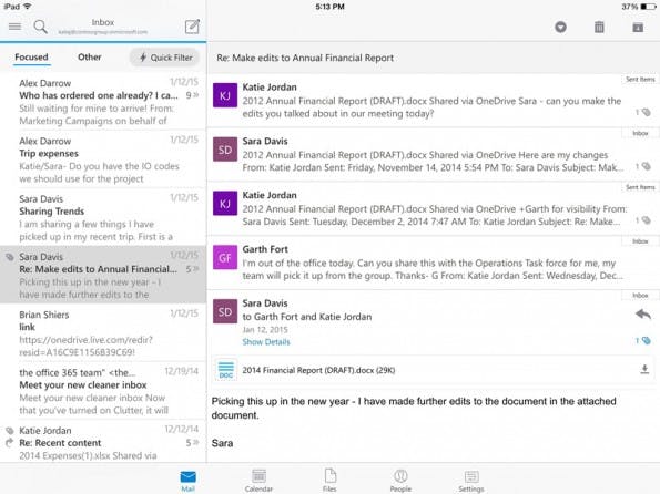 Microsoft hat aus der übernommenen Acompli-App kurzerhand Outlook für iOS und Android gemacht. (Screenshot: Microsoft)