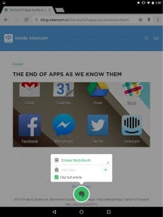 Eine App reicht Daten weiter:
Abspeichern einer Webseite in Evernote (Android). (Bild: Andreas Weder)