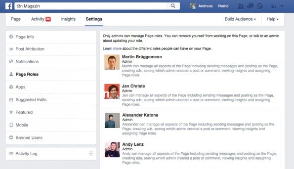 Der Adminbereich von Facebook-Seiten. (Screenshot: t3n.de)