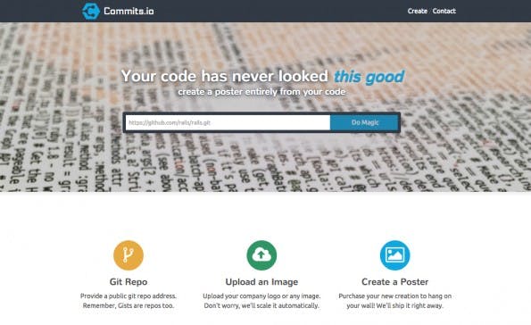 Commits.io – „für Programmierer, die jede Schleife und jedes Semikolon in ihrem Code lieben“. (Screenshot: Commits.io)