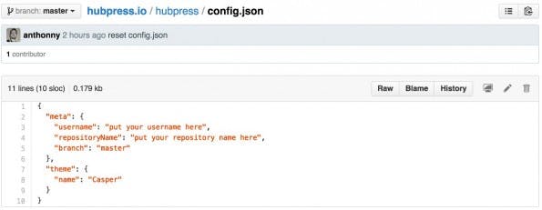 Bloggen mit HubPress: Jetzt müsst ihr lediglich diese JSON-Datei anpassen und schon könnt ihr loslegen.