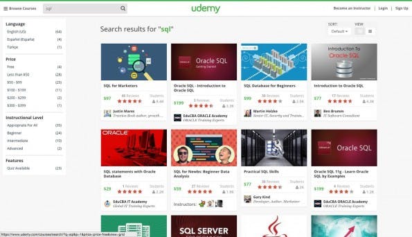 Udemy bietet kostenlose und kostenpfichtige SQL-Kurse an. (Screenshot: Udemy)