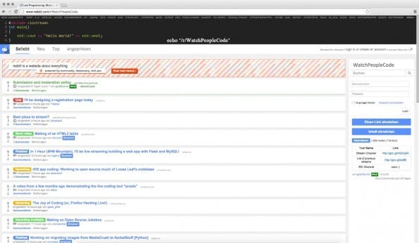 Watchpeoplecode bezieht die Streams direkt vom gleichnamigen Subreddit auf Reddit.com. (Screenshot: Watchpeoplecode/Reddit.com)