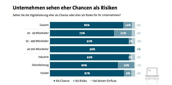 Die kleineren Unternehmen sind deutlich skeptischer, was die Chancen der Digitalisierung angeht. (Screenshot: bitkom.org)