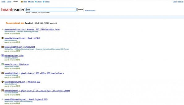 Boardreader: Die Google-Alternative für Foren-Junkies. (Screenshot: Boardreader)