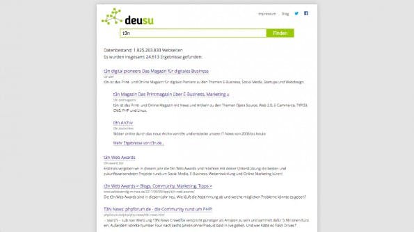 DeuSu: Die Open-Source-Suchmaschine wird in Eigenregie von einem Entwickler betreut. (Screenshot: deusu.de)
