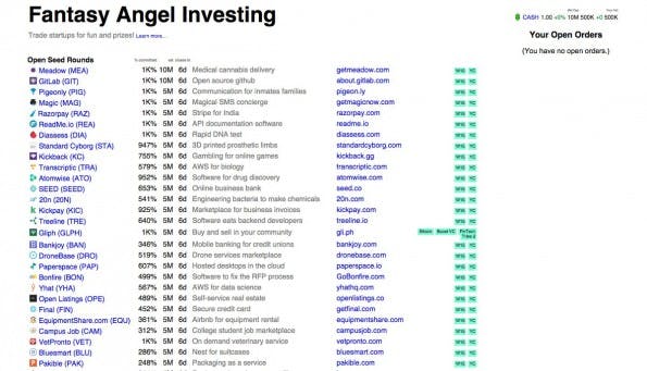 Exchangel: Die Asuwahl an Startups ist derzeit noch recht begrenzt. (Screenshot: Exchangel)