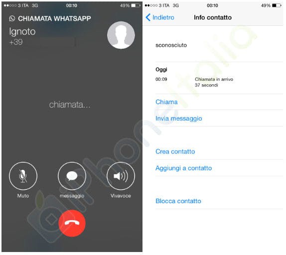 Telefonieren per Whatsapp ist auch am iPhone möglich. (Screenshot: iphoneitalia.com)