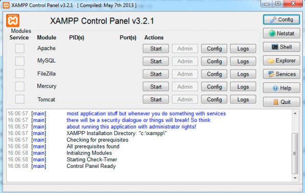 Das Control Panel von XAMPP. (Screenshot: eigene XAMPP-Installation)