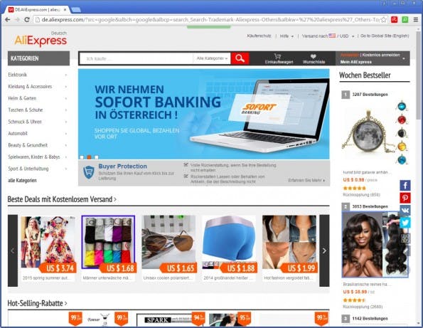 Aliexpress.com eignet sich gut für den Einsteiger in den Handel mit Fernost sowie für die Betreiber vor allem kleinerer und mittelgroßer Shops. (Screenshot: aliexpress.com)