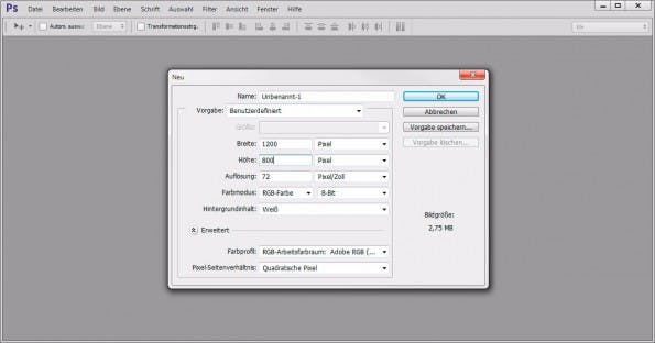 Neue Datei anlegen in Photoshop