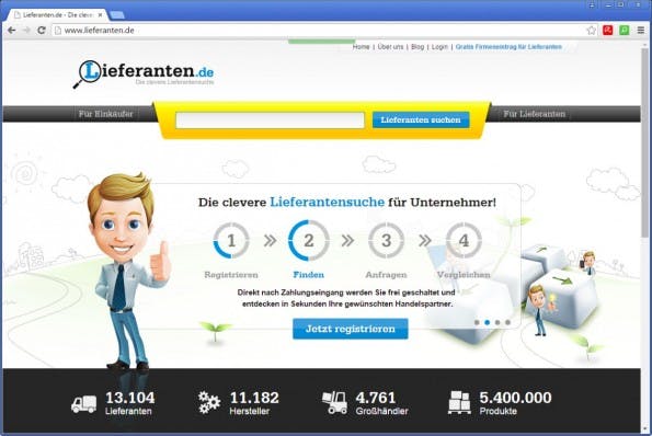 Auf lieferanten.de findest du zahlreiche Großhändler mit einem umfassenden Angebot. (Screenshot: lieferanten.de)