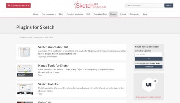 Auf Sketch App Sources findet ihr auch Plugins. (Screenshot: Sketch App Sources)