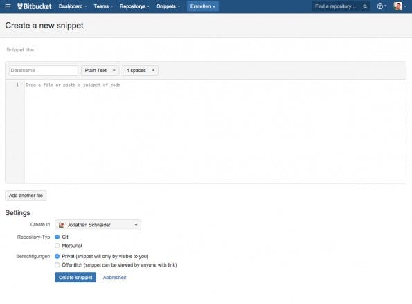 (Screenshot: Bitbucket-Snippets)
