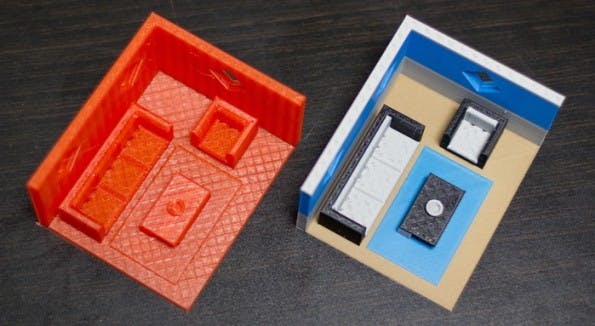 Im Vergleich: ein einfarbiges Modell (l.) und ein mehrfarbiges Modell, welches mithilfe von „The Palette“ erzeugt wurde. (Quelle: Kickstarter.com)
