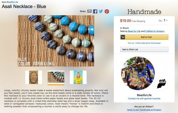 Handmade-Anbieter: Profilbild und Herkunftsland. (Screenshot: Amazon/t3n)