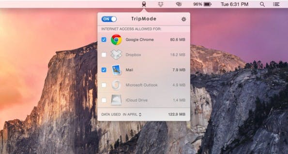 Mit TripMode könnt ihr bequem festlegen, welche Apps über einen mobilen Hotspot Zugriff auf das Internet haben sollen. (Screenshot: TripMode)