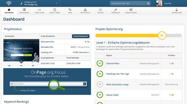 Betreiber kleiner Websites können die SEO-Tools von OnPage.org jetzt auch kostenlos nutzen. (Screenshot: OnPage.org)
