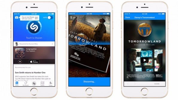 „Visual Shazam“ ruft über ein Icon auf physischen Objekten weiterführende Informationen ab. (Bild: Shazam)