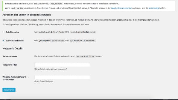 WordPress multisite Einrichtung
