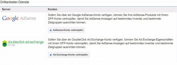 Der DFP kann mit dem eigenen AdSense Konto direkt verknüpft werden. (Screenshot: DFP)