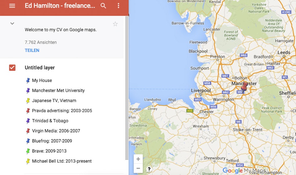 pragmatisch und doch einfallsreich ed hamilton hat all seine stationen in einer google map markiert screenshot google maps - Google Bewerbung pragmatisch und doch einfallsreich ed hamilton hat all seine stationen in einer google map markiert screenshot google maps - Google Bewerbung