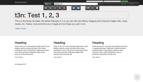 Mit Sitecake bearbeitet ihr Websiten per Drag-&-Drop direkt im Browser. (Screenshot: Sitecake Live-Demo)