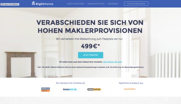 Das neue Rocket-Startup: RightHome. (Screenshot: t3n)