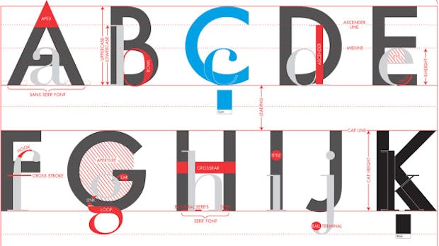 Typografie-Poster für dein Büro, erklärt was Serifen, Kerning, Overshoot oder Ascent-Lines sind