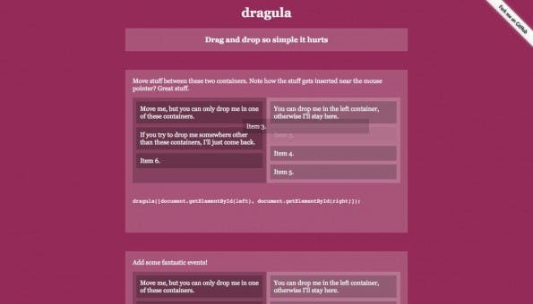 Drag-&-Drop für eure Web-App: Die JavaScript-Library Dragula soll es ganz einfach machen. (Screenshot: github.io)