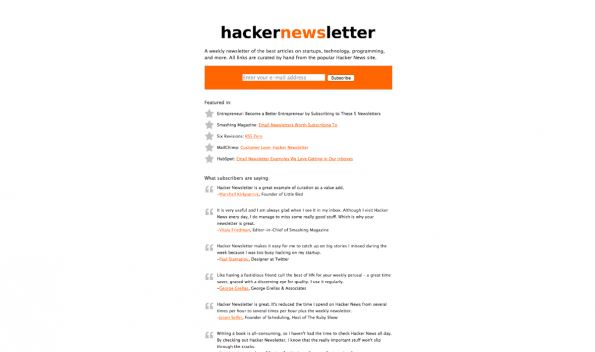 Hackernews ist unter Startup-Gründern eine tägliche Anlaufstelle. Der Newsletter versorgt sie mit den besten Inhalten der vergangenen Woche. (Screenshot: t3n)