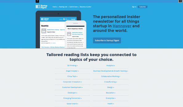 Personalisierte News erhalten Gründer mit dem Startup Digest. (Screenshot: t3n)