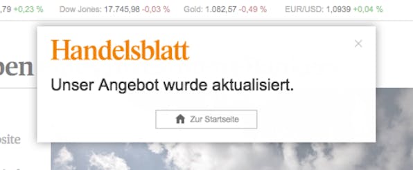 Pop-up auf Handelsblatt.de (Screenshot: Konversionskraft )