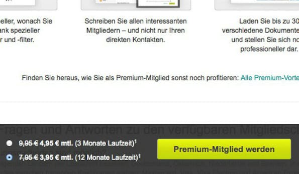 Pop-up auf Xing.de (Screenshot: Konversionskraft )