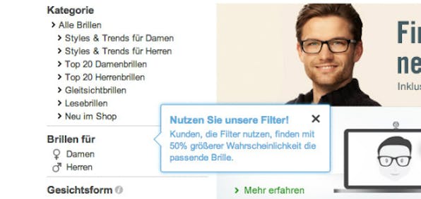 Pop-up auf misterspex.de (Screenshot: Konversionskraft )