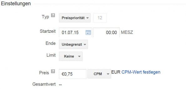 In den Einstellungen von DoubleClick-For-Publishers legt ihr das TKP-Niveau fest. (Screenshot: MSO Digital)