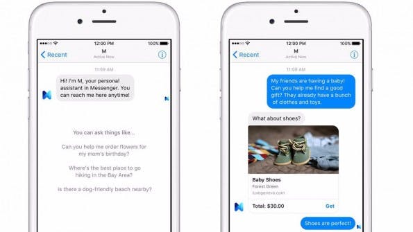 „M“ nimmt Anfragen im Messenger entgegen. Ob diese von Mensch oder Maschine erledigt wird, sieht der User nicht. (Bild: Messenger)