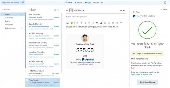 So funktioniert die PayPal-Integration Microsoft Outlook. (Screenshot: The Next Web)