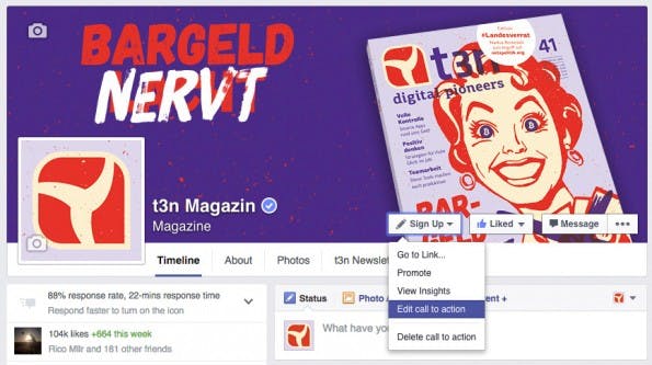 Der Spenden-Button kann im „Sign-up“-Bereich auf der Facebook-Seite eingerichtet werden. (Screenshot: t3n.de)