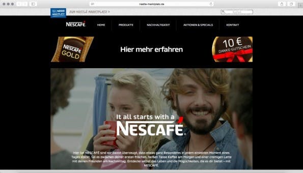 Nestlé will alle Nescafé-Seiten zu Tumblr umziehen. (Screenshot: nestle-marktplatz.de)