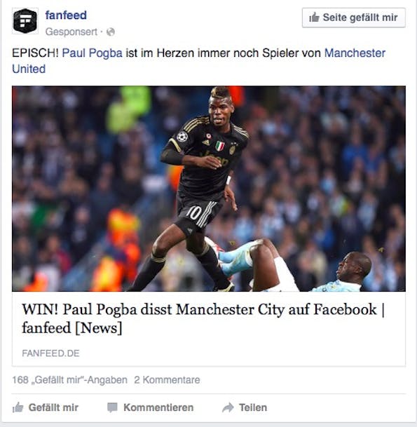 Der Algorithmus bei Facebook ist klar zu erkennen – zwei Sportseiten geliked und schon wird die nächste vorgeschlagen (Screenshot: Facebook)