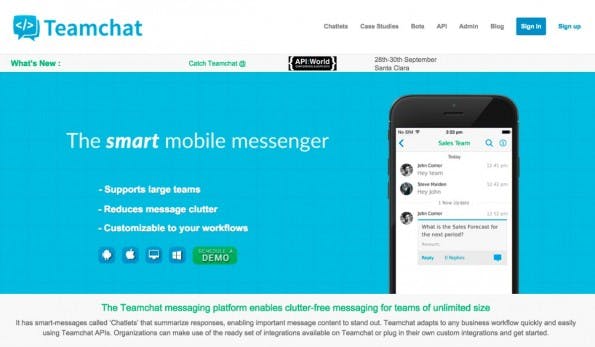 Smart-Messenger Teamchat: Dieser Büro-Messenger will Bots für euch arbeiten lassen. (Screenshot: Teamchat)