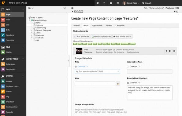 TYPO3 CMS 7.5 ermöglicht es, einfach Videos von YouTube und Vimeo einzufügen. (Screenshot: TYPO3.org)