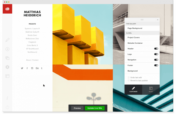 Der Gestaltungseditor von Adobe Portfolio. (Screenshot: Adobe)