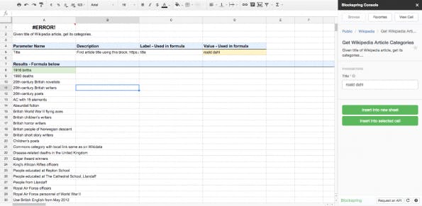 Integration von einer API (Screenshot: Blockspring)
