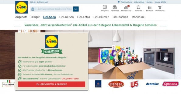 E-Commerce-News: Mit den Vorratsboxen will Discounter Lidl Amazon Konkurrenz machen. (Screenshot: Lidl)