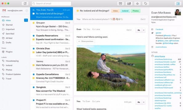 Der Open-Source-Mail-Client Nylas N1 kommt mit schickem Design. (Screenshot: Nylas)