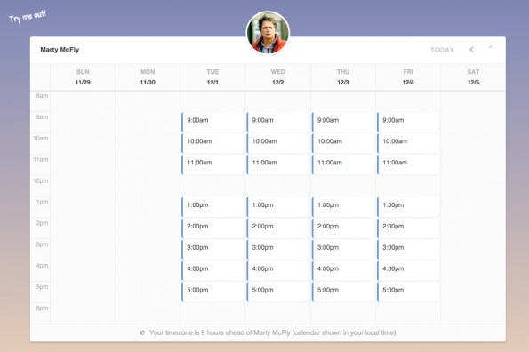 Mit dem Booking.js-Widget könnt ihr ein Time-Slot auswählen und den Termin für euch reservieren. (Screenshot: booking.timekit.io)