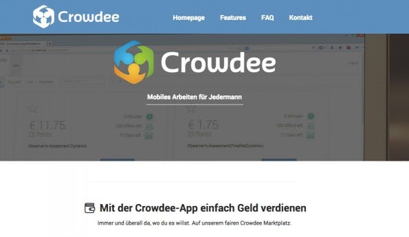 Crowdee-Webseite: „Mit der Crowdee-App einfach Geld verdienen!“ (Screenshot: t3n)