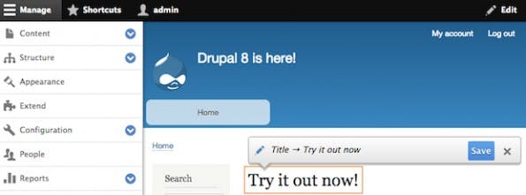 Änderungen am Inhalt können auch direkt im Frontend vorgenommen werden. (Screenshot: drupal.org)